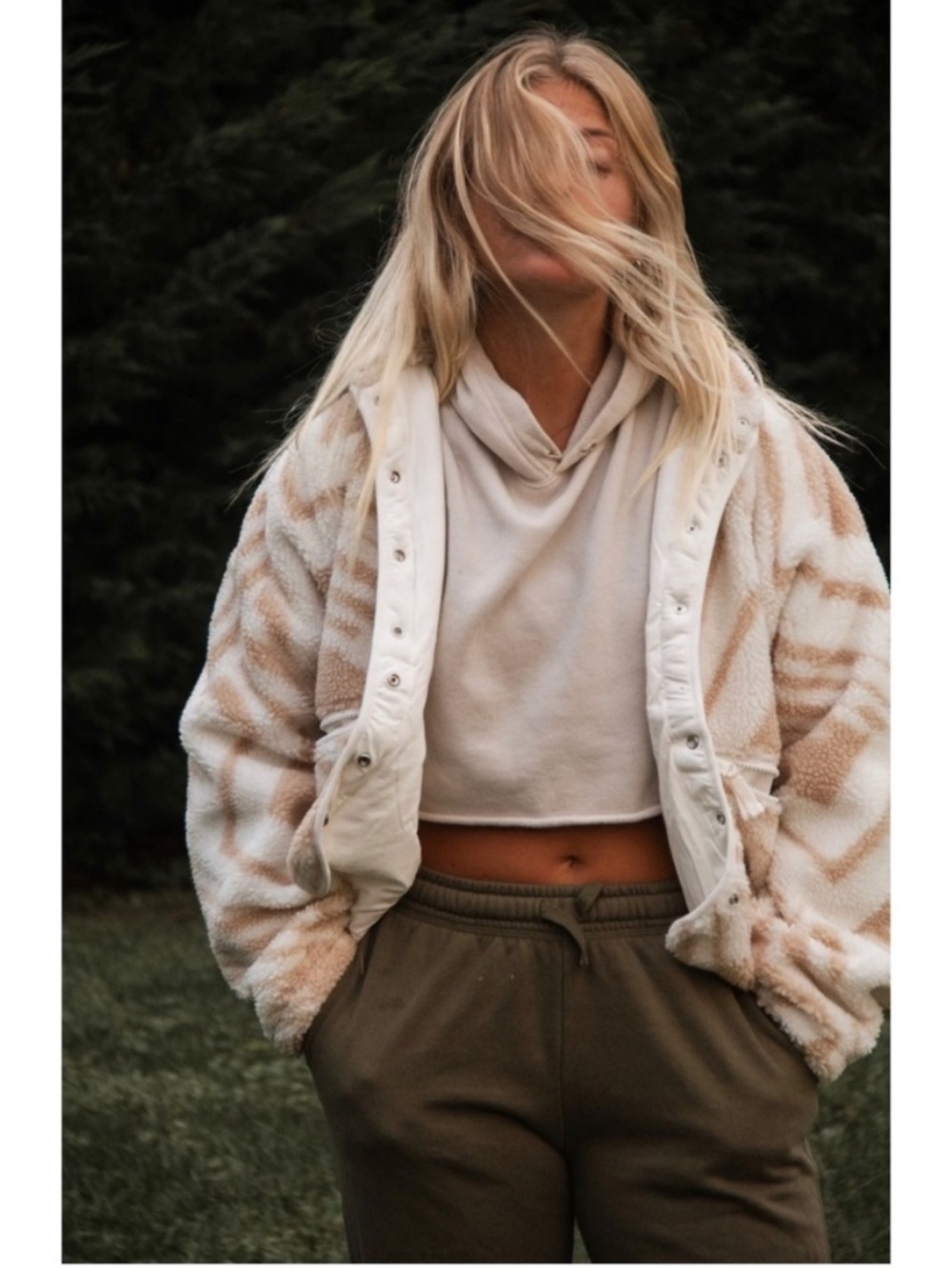 FP Movement Free People Hit The Slopes Printed Sherpa Fleece Jacket Size Small
